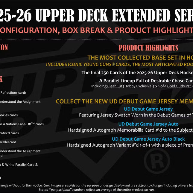 NHL #582 - PYT 2025-26 Upper Deck Extended Series Hobby x 3 Boxes!