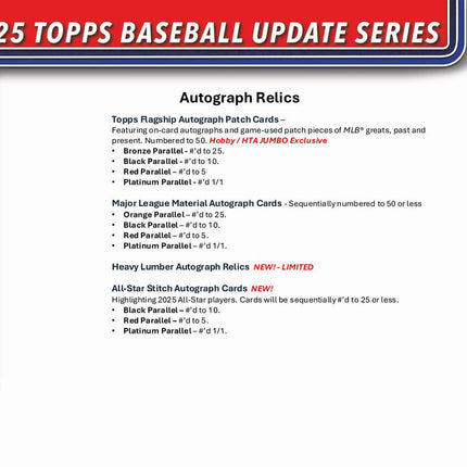 MLB #537 - PYT 2025 Topps Update Series Jumbo Case x 6 Boxes!!!!!